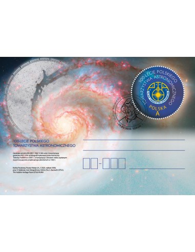 Kartka pocztowa z datownikiem na 100-lecie Polskiego Towarzystwa Astronomicznego